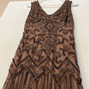 Pisarra Nights Brown Beaded Sequence Overlay Evening Gown Dress Size 6